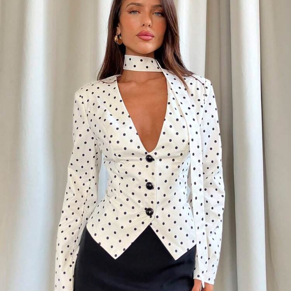 Aloruh Women's Elegant Commuter Polka Dot Print Blazer